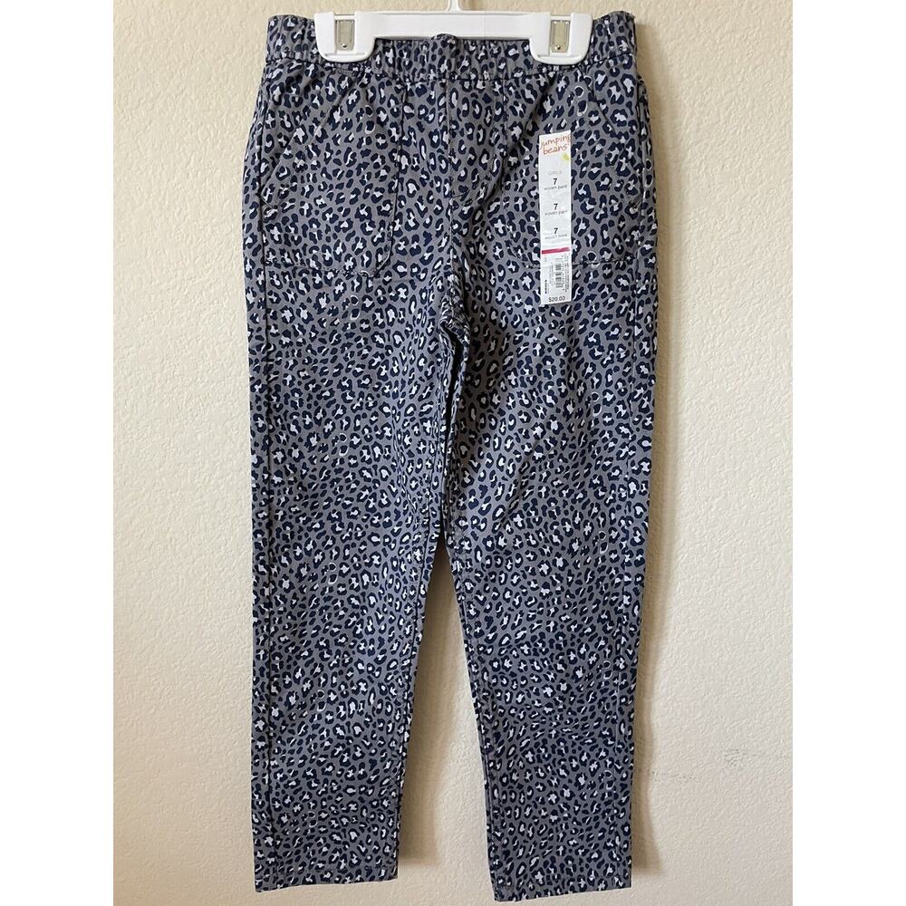 Jumping Beans Gray Cheetah Elastic Waist Porkchop Pockets Woven Pants Size 7 - Picture 1 of 7
